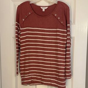 Market & Spruce Long Sleeve Top - Dark Pink and White Stripes